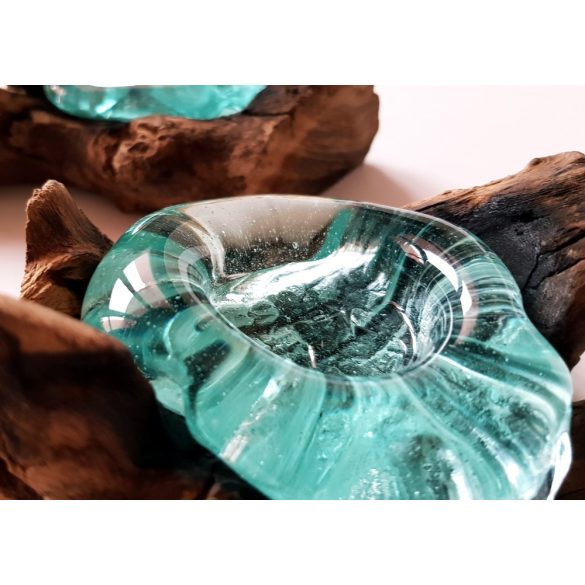 Molten glass candle holder on a driftwood base